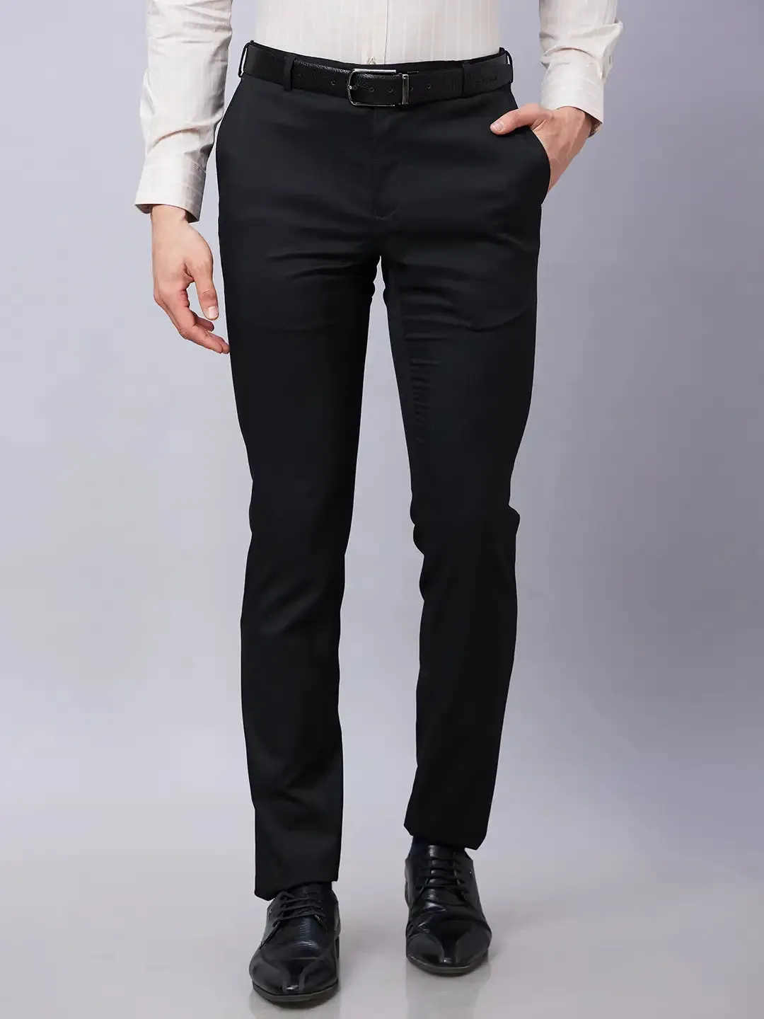 Raymond Men Black Structure Slim Fit Polyester Blend Trousers