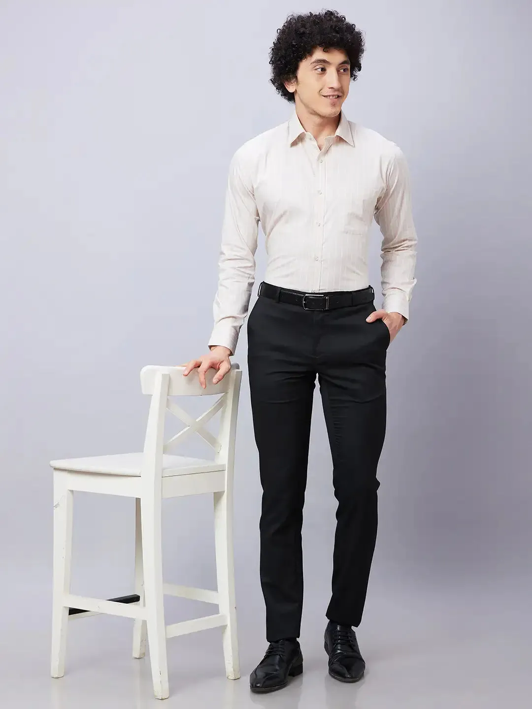 Raymond Men Black Structure Slim Fit Polyester Blend Trousers