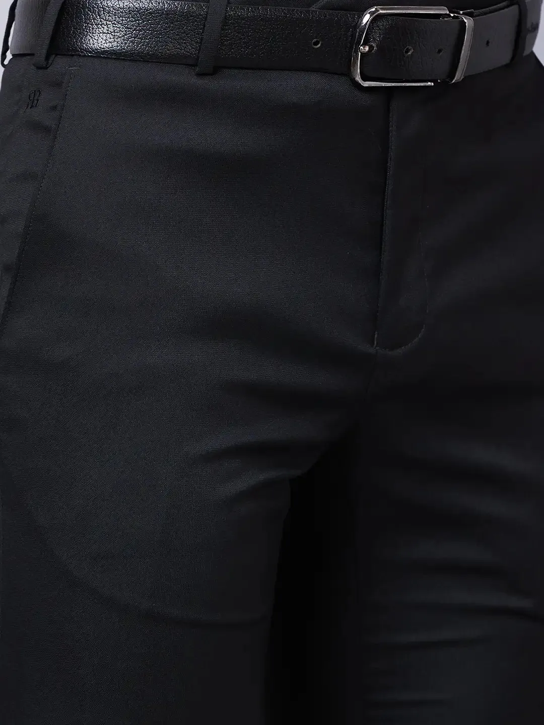 Raymond Men Black Structure Slim Fit Polyester Blend Trousers