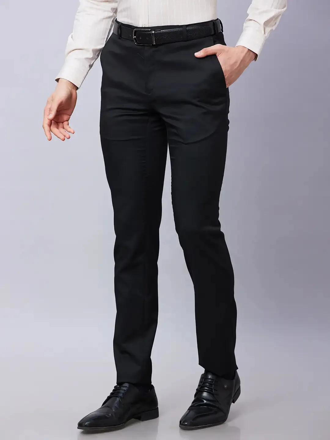 Raymond Men Black Structure Slim Fit Polyester Blend Trousers