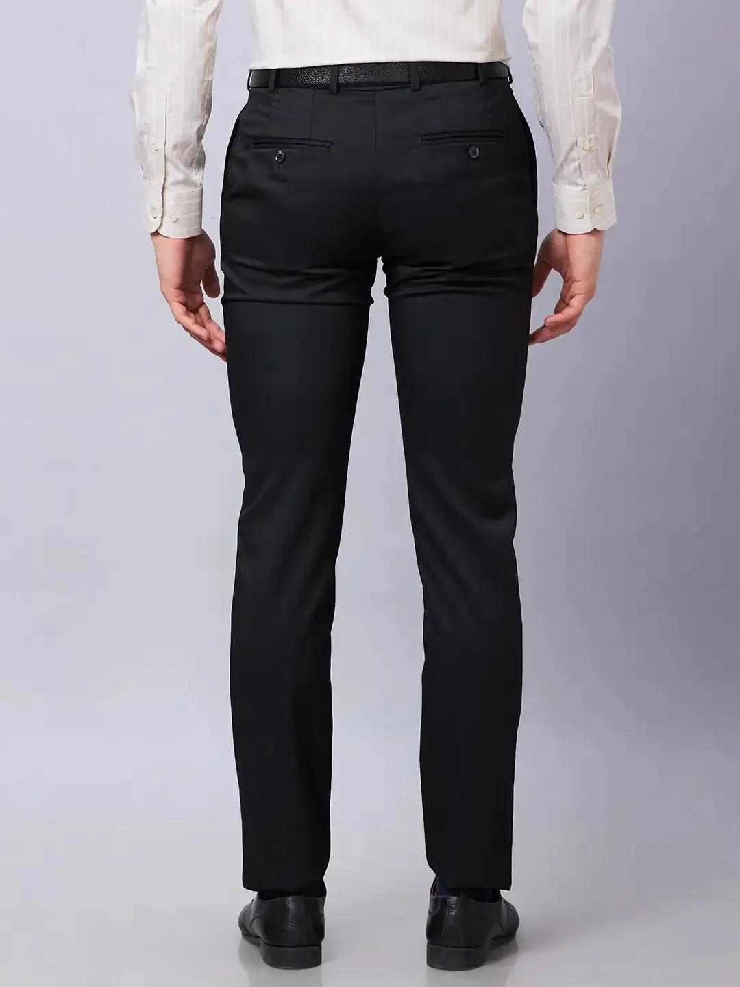 Raymond Men Black Structure Slim Fit Polyester Blend Trousers