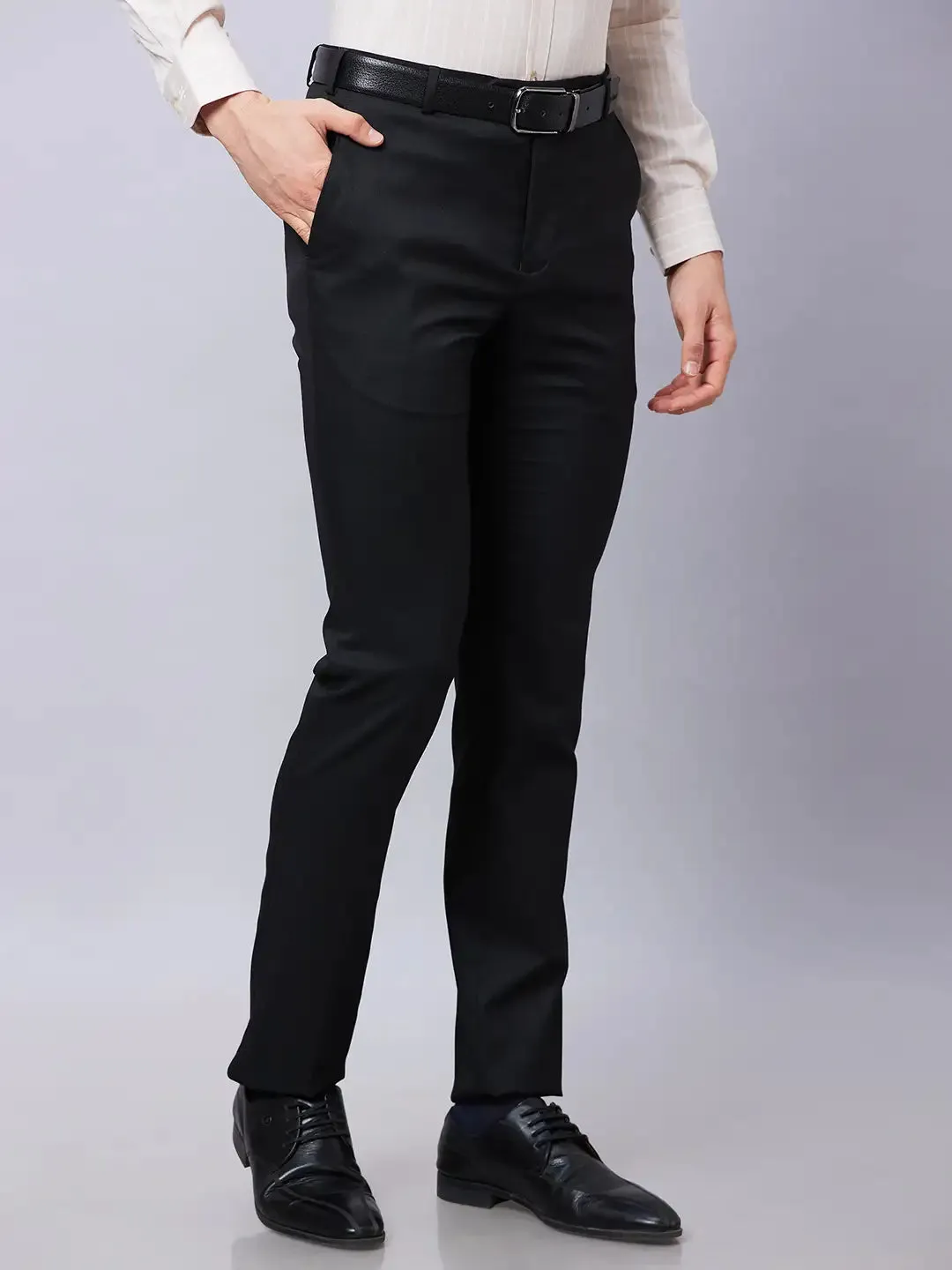 Raymond Men Black Structure Slim Fit Polyester Blend Trousers