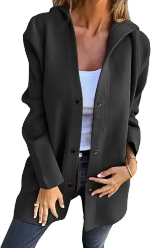 sdbrld Jackets for Women Trendy Fall Casual Single Breasted Hooded Clothes Plus Size Lapel Neck Long Sleeve Solid Trench Coat