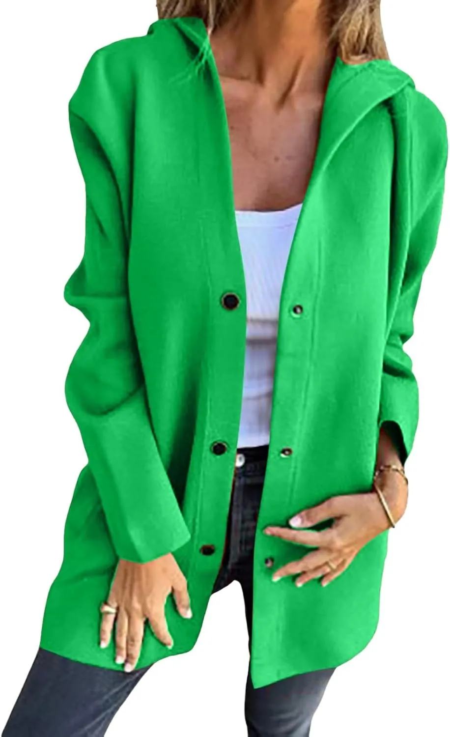 sdbrld Jackets for Women Trendy Fall Casual Single Breasted Hooded Clothes Plus Size Lapel Neck Long Sleeve Solid Trench Coat