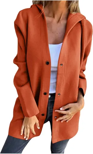 sdbrld Winter Coat for Women Casual Lapel Single Breasted Jacket Trench Coat Long Sleeve Hooded Cardigan Sweater Fall Outfits