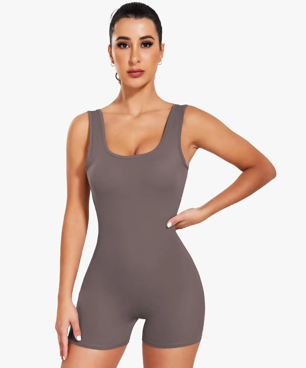 SEASUM Jumpsuits for Women Tummy Control Backless Scrunch One Piece Workout Jumpsuits V Back Sleeveless Yoga Romper