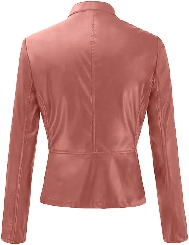 SERYU Women's Motorcycle Leather Biker Jacket Studded Long Sleeve Zip Leather Jacket