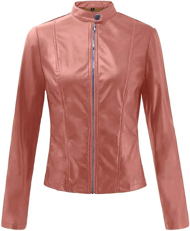 SERYU Women's Motorcycle Leather Biker Jacket Studded Long Sleeve Zip Leather Jacket
