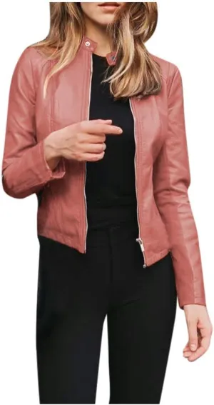 SERYU Women's Motorcycle Leather Biker Jacket Studded Long Sleeve Zip Leather Jacket