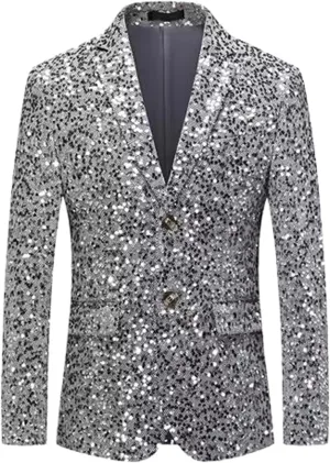 Spring Autumn Men Sequin Suit Jacket Gold Silver Business Single Row Coat Men's Slim Fit Prom Party Dress Blazer