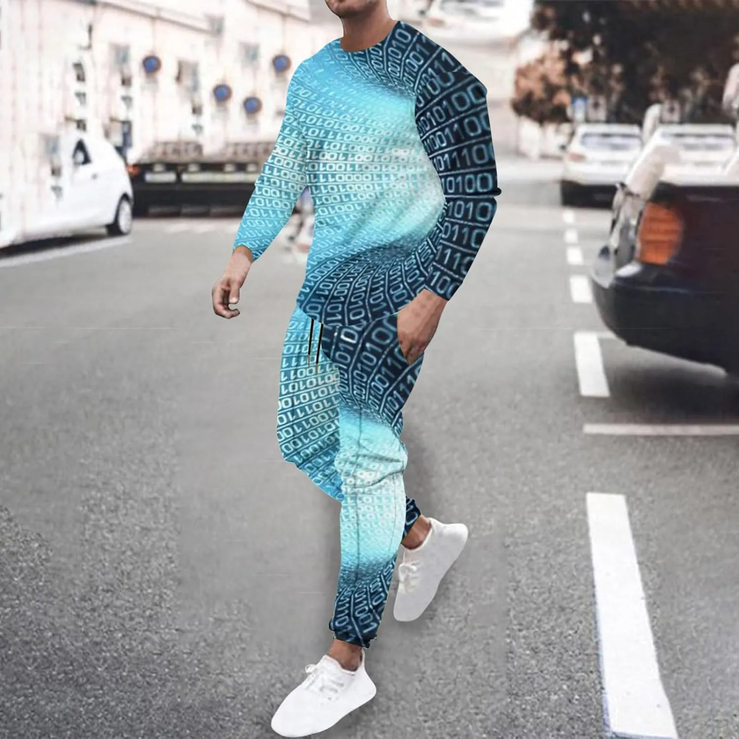 Sweat Suits for Men Set 2 Piece Fashion 3D Print Sport Tracksuit Set Long Sleeve Crewneck Sweatshirt and Pant Set