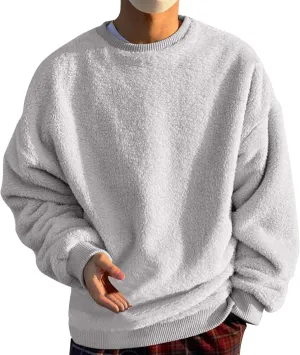 Sweatshirts for Men Long Sleeve Crew Neck Solid Color Casual Basic Warmth Pullover Soft Fall Winter Fleece Trendy Sweater Top