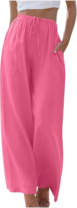 TARIENDY Womens Pants Wide Leg Dressy Casual Womens high Waisted Pants Elastic Drawstring Trousers Beach Casual Outfits