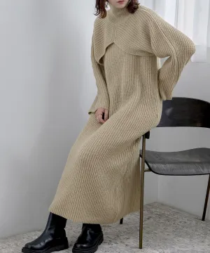 Turtleneck bolero knit & Sleeveless knit one-piece