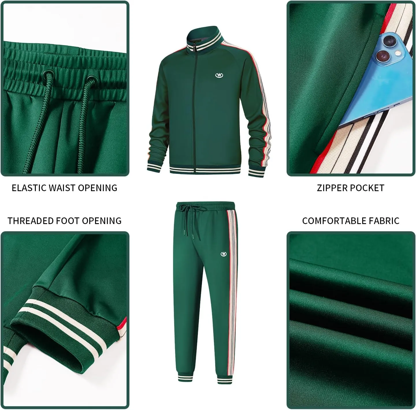 W JIANWANG Track Suits for Men Set Jogging Tracksuit Mens Sweatsuits Workout Running Sports Jogger Sweat Suits Outfits