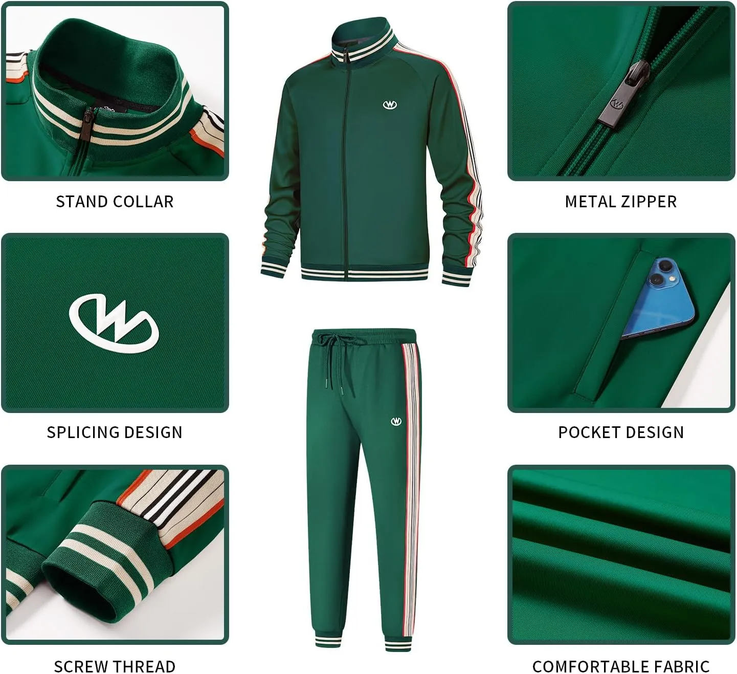 W JIANWANG Track Suits for Men Set Jogging Tracksuit Mens Sweatsuits Workout Running Sports Jogger Sweat Suits Outfits