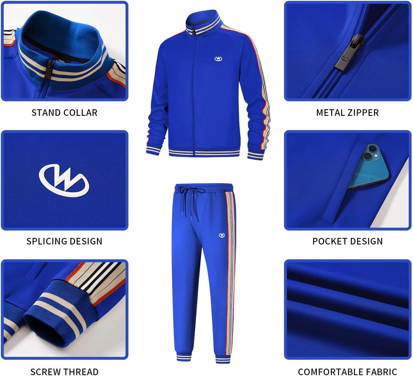 W JIANWANG Track Suits for Men Set Jogging Tracksuit Mens Sweatsuits Workout Running Sports Jogger Sweat Suits Outfits