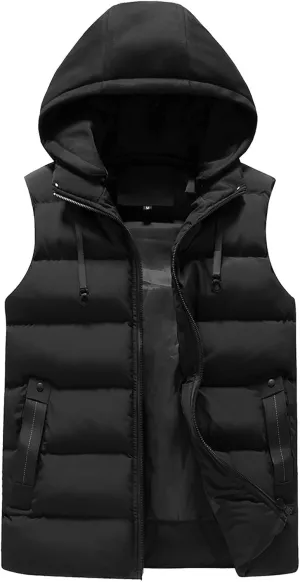 WENKOMG1 Men's Double zipper Vest Hoodie, Fall Winter Solid Color Coat Warm Thick Waistcoat Sleeveless Loose Jacket