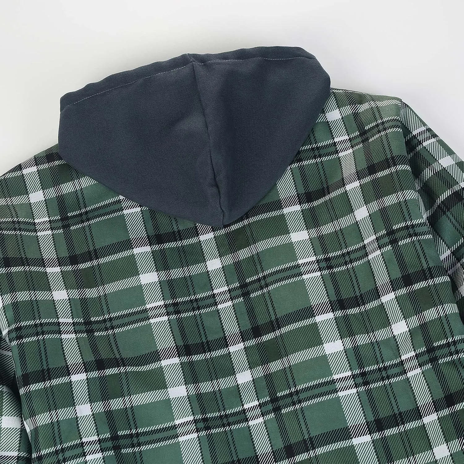 WENKOMG1 Mens Quilted Lined Jacket,Casual Warm Plaid Flannel Shirt Hooded Velvet Button Down Shirt Winter Fall Outerwear
