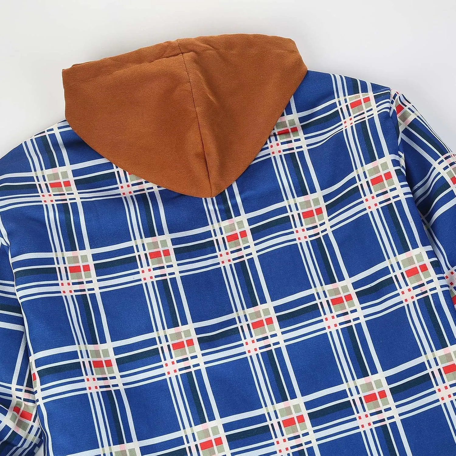WENKOMG1 Mens Quilted Lined Jacket,Casual Warm Plaid Flannel Shirt Hooded Velvet Button Down Shirt Winter Fall Outerwear