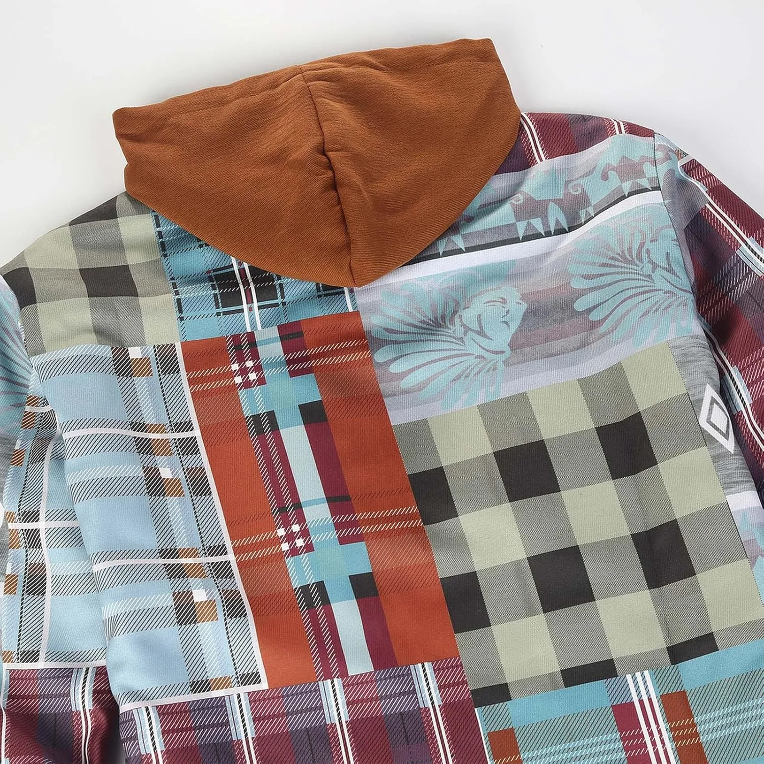 WENKOMG1 Mens Quilted Lined Jacket,Casual Warm Plaid Flannel Shirt Hooded Velvet Button Down Shirt Winter Fall Outerwear