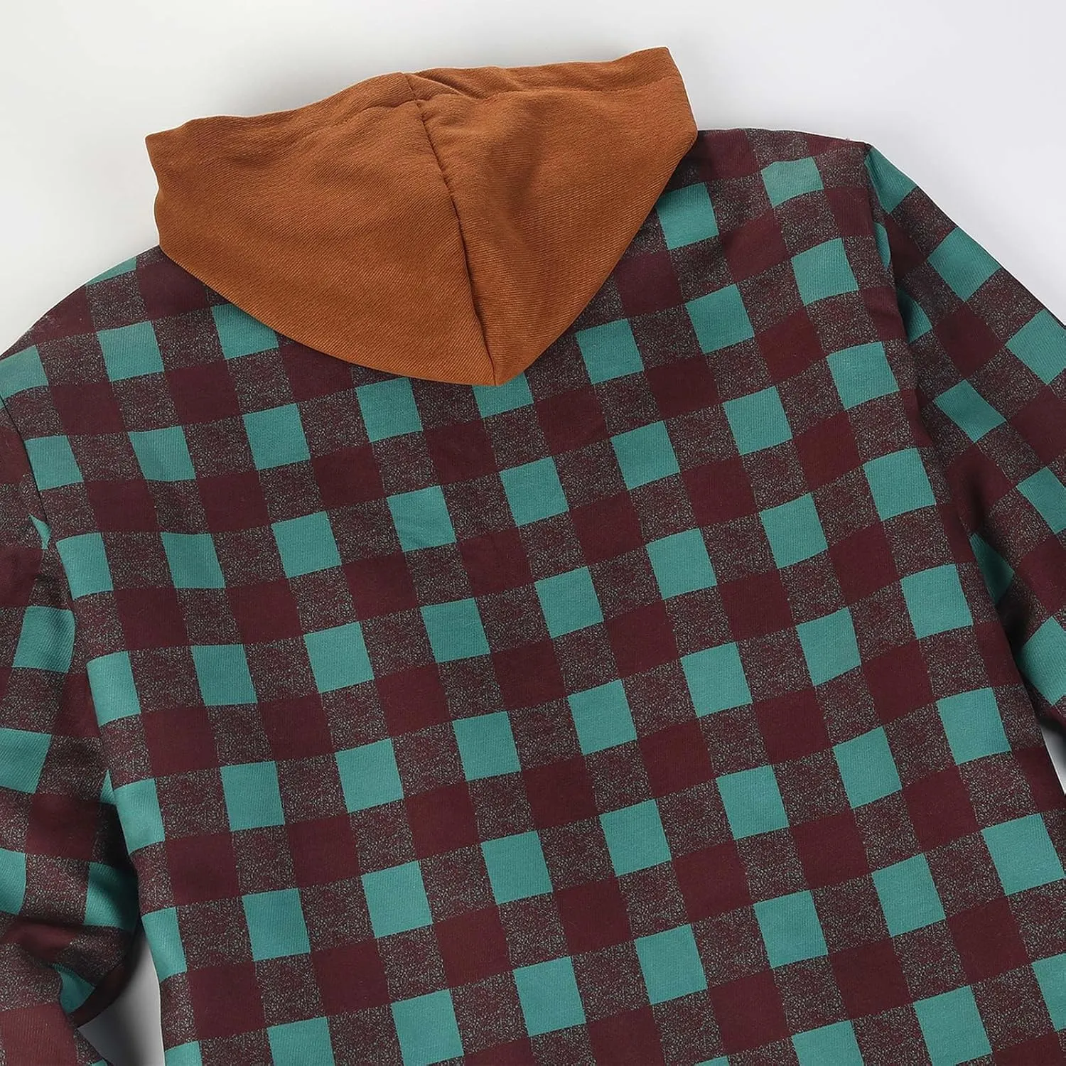 WENKOMG1 Mens Quilted Lined Jacket,Casual Warm Plaid Flannel Shirt Hooded Velvet Button Down Shirt Winter Fall Outerwear