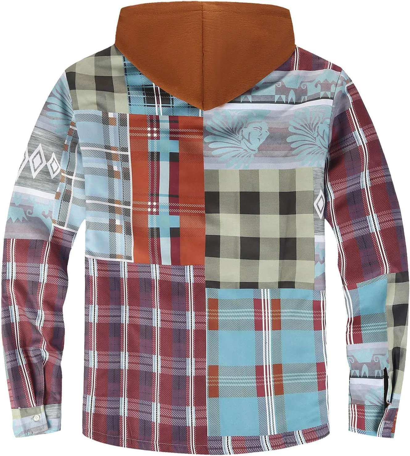 WENKOMG1 Mens Quilted Lined Jacket,Casual Warm Plaid Flannel Shirt Hooded Velvet Button Down Shirt Winter Fall Outerwear