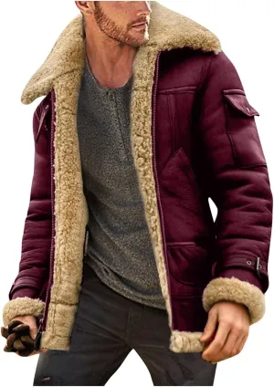 WENKOMG1 Mens Sherpa Lined Jacket,Cozy Warm Winter Fall Thick Quilted Zip Up Outerwear Faux Suede Composite Coat