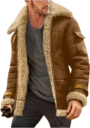 WENKOMG1 Mens Sherpa Lined Jacket,Cozy Warm Winter Fall Thick Quilted Zip Up Outerwear Faux Suede Composite Coat