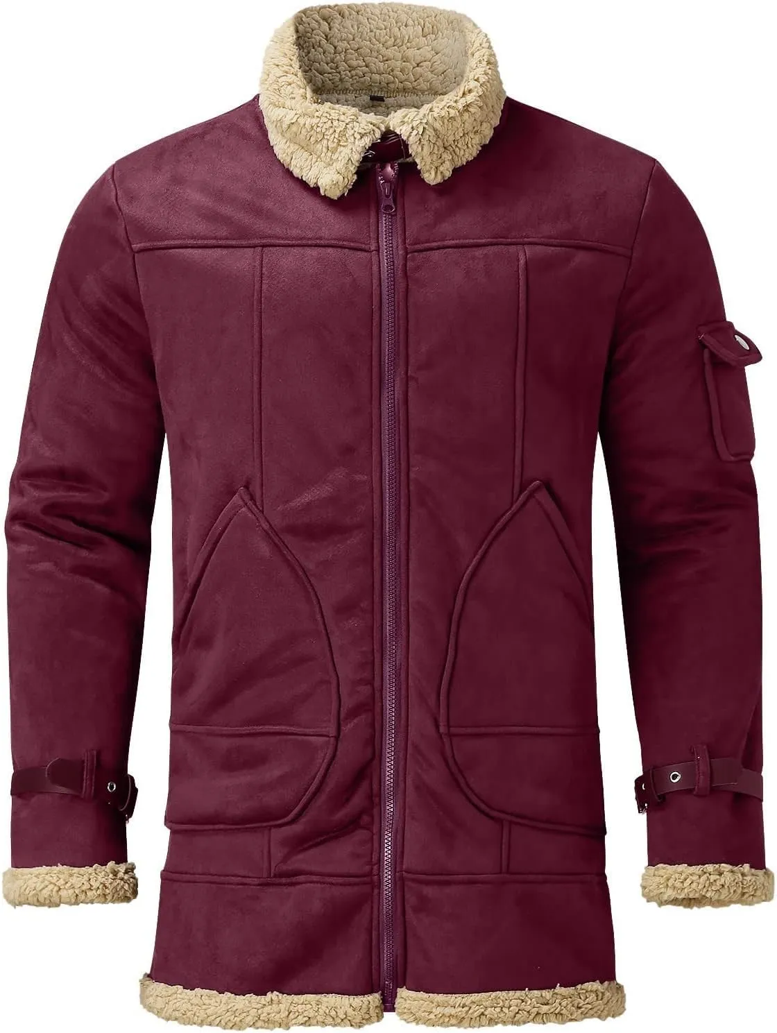WENKOMG1 Mens Sherpa Lined Jacket,Cozy Warm Winter Fall Thick Quilted Zip Up Outerwear Faux Suede Composite Coat