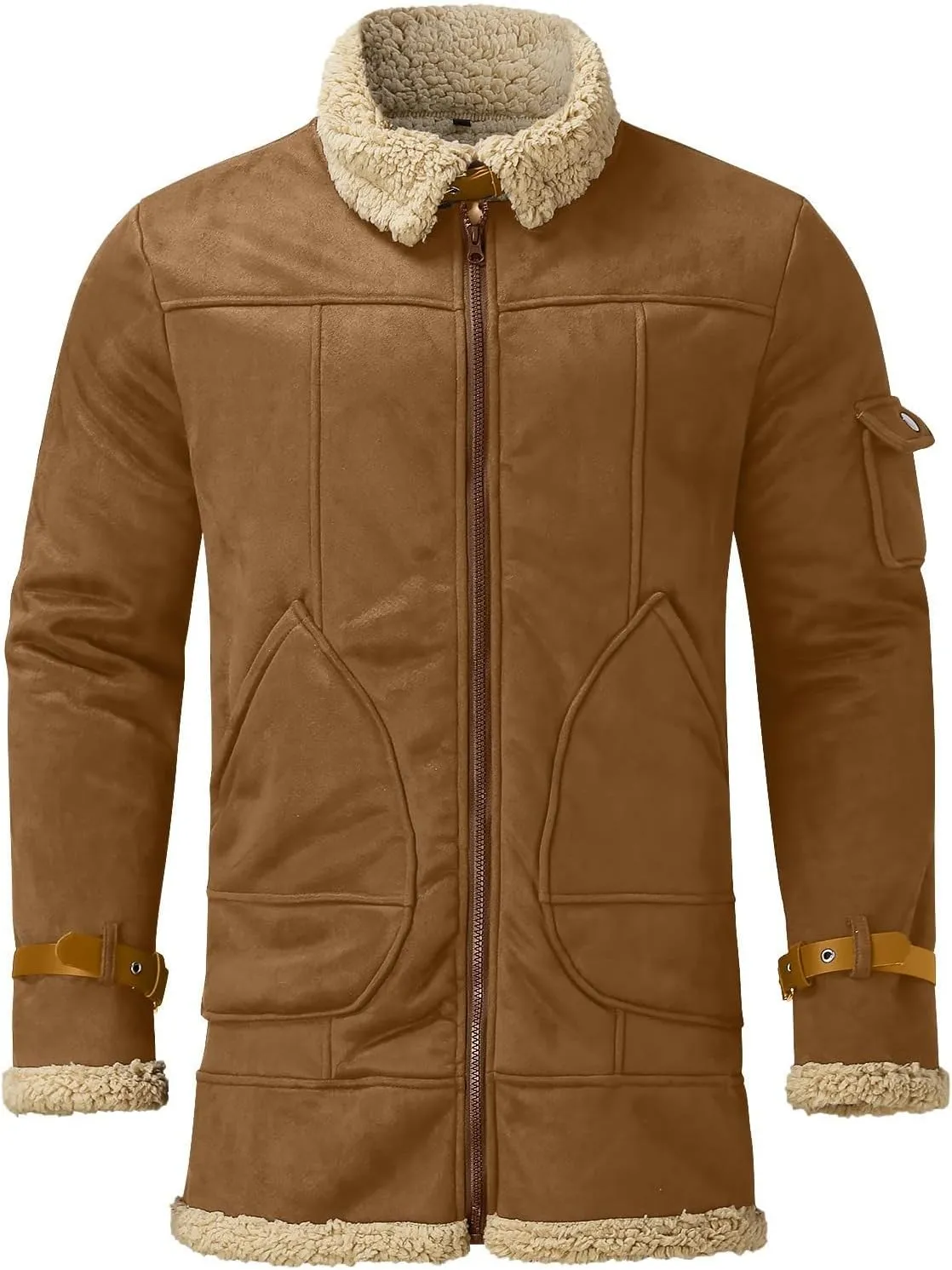 WENKOMG1 Mens Sherpa Lined Jacket,Cozy Warm Winter Fall Thick Quilted Zip Up Outerwear Faux Suede Composite Coat