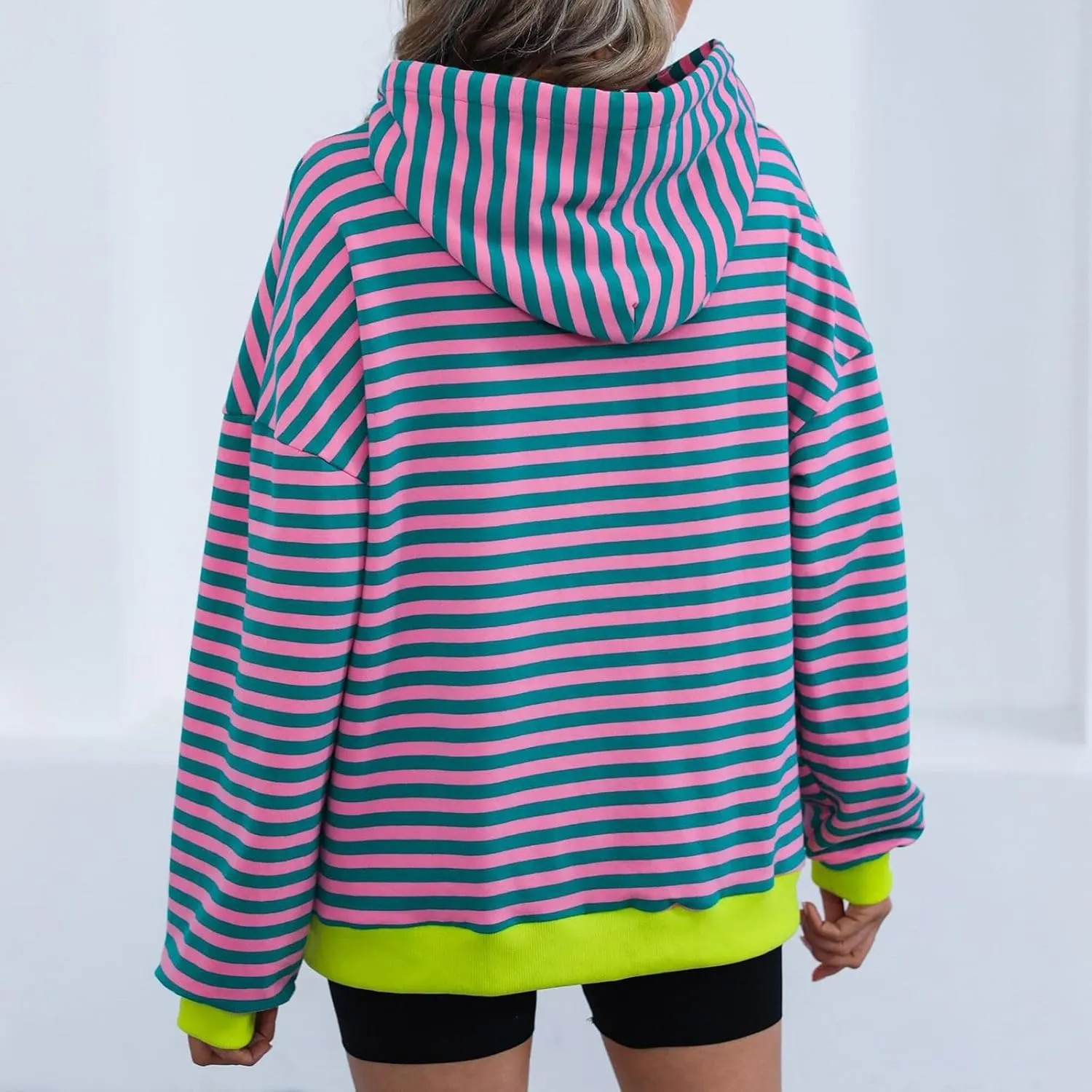 Women 2024 Striped Hoodies Sweatshirt Drawstring Cute Pullover Sweatshirts Long Sleeve Shirts Tops Trendy Fall Clothes