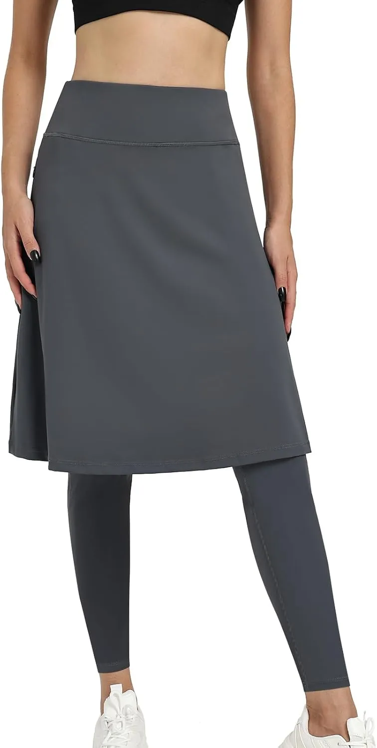 Women Athletic Knee Length Skirts with Full Length Leggings,Skorts Leggings&Skirted Leggings Skorts Women