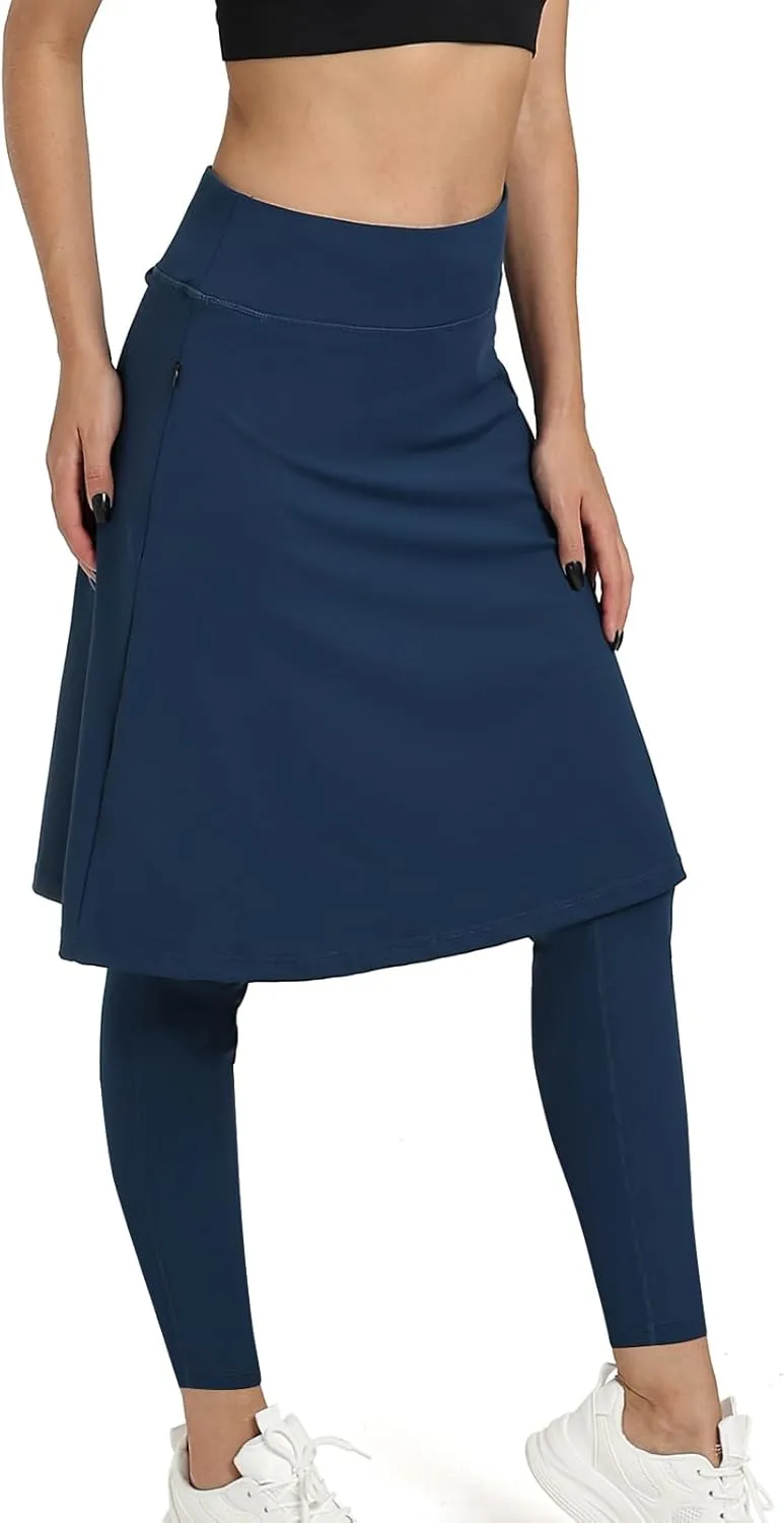 Women Athletic Knee Length Skirts with Full Length Leggings,Skorts Leggings&Skirted Leggings Skorts Women