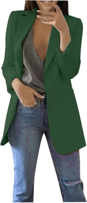 Women Business Casual Blazers Open Front Coats Spring Fall Trench Coat Blouse Plus Size Blazer Jacket Suit