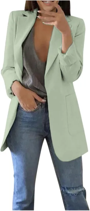 Women Business Casual Blazers Open Front Coats Spring Fall Trench Coat Blouse Plus Size Blazer Jacket Suit