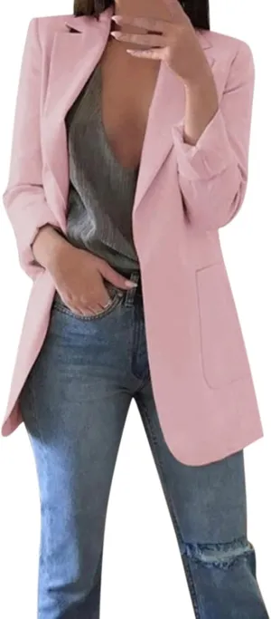 Women Business Casual Blazers Open Front Coats Spring Fall Trench Coat Blouse Plus Size Blazer Jacket Suit