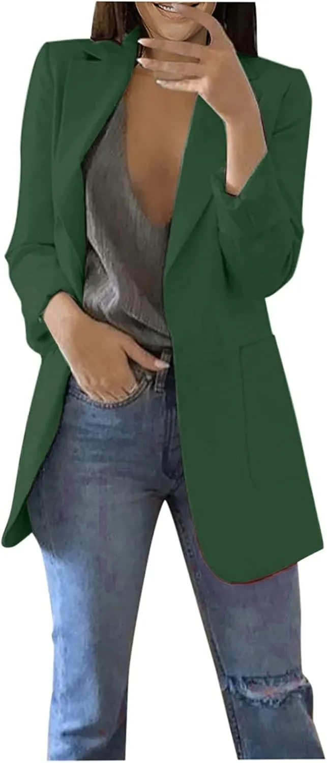 Women Business Casual Blazers Open Front Coats Spring Fall Trench Coat Blouse Plus Size Blazer Jacket Suit