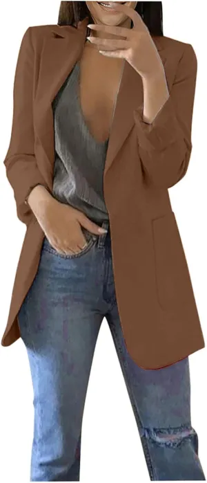 Women Business Casual Blazers Open Front Coats Spring Fall Trench Coat Blouse Plus Size Blazer Jacket Suit