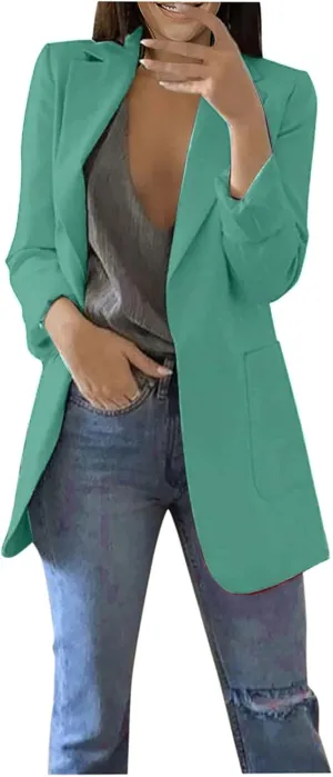 Women Business Casual Blazers Open Front Coats Spring Fall Trench Coat Blouse Plus Size Blazer Jacket Suit