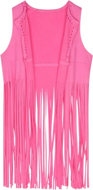 Women Fringe Vest 70s Hippie Costume Sleeveless Cowgirl Western Faux Suede Tassel Cardigan Leather Jacket Tops