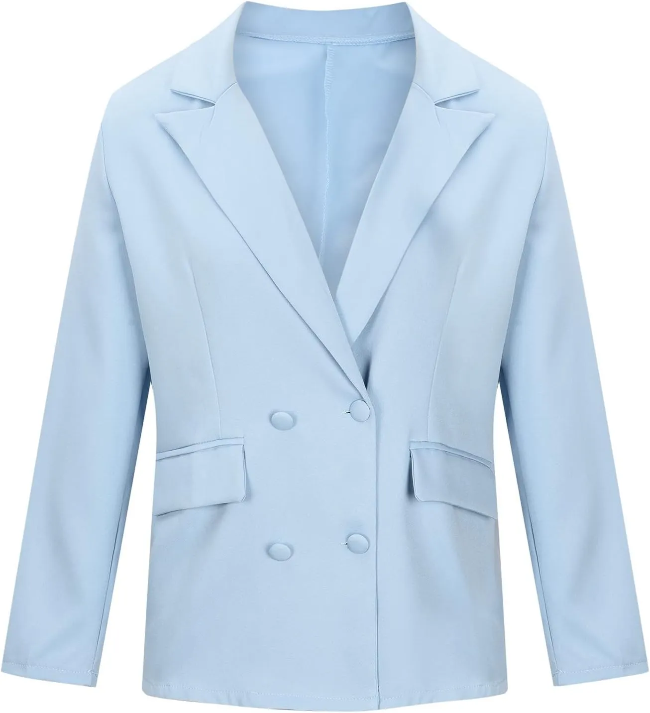 Women's 3/4 Ruched Sleeve Blazer Open Front Cardigan Casual Long Blazer Work Jackets Double Breasted Office Coat Solid