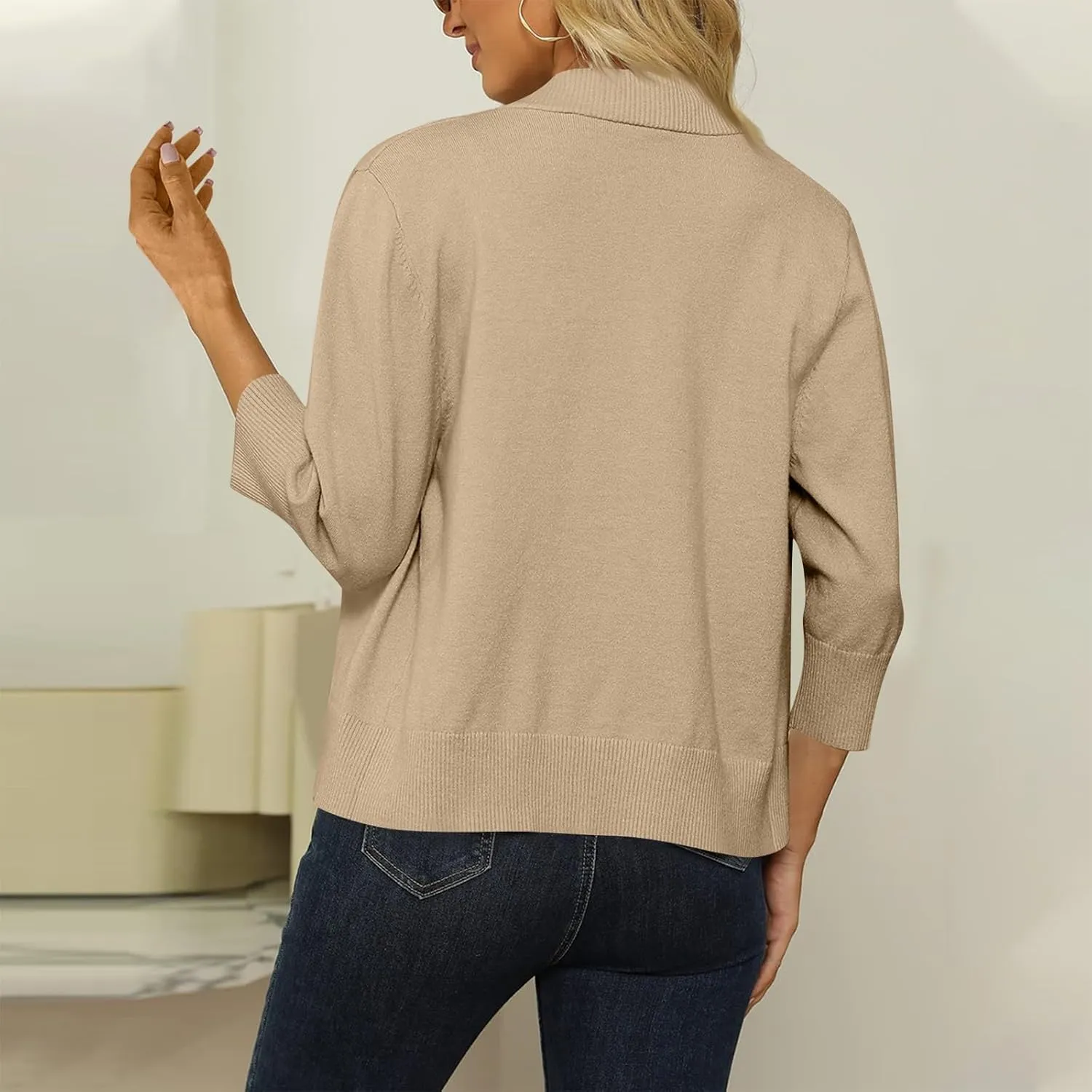 Women's 3/4 Sleeve Cropped Cardigan Sweaters Open Front Bolero Short Shrugs S-XL