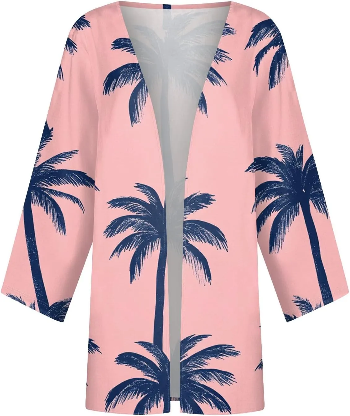 Womens Beach Cover Up Kimono Summer Swimsuit Lace Cardigan Boho Striped 3/4 Sleeve Open Front Coverup Loose Draped Top