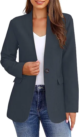 Women's Blazer Jackets Spring Casual Business Long Sleeve Blazers Open Front Dressy Work Office One Button Cardigans
