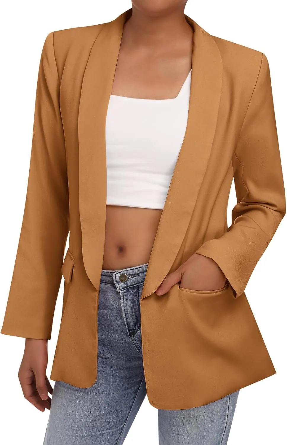 Womens Casual Blazers Long Sleeve Open Front Fitted Blazer Work Office Blazers Jackets with Pockets