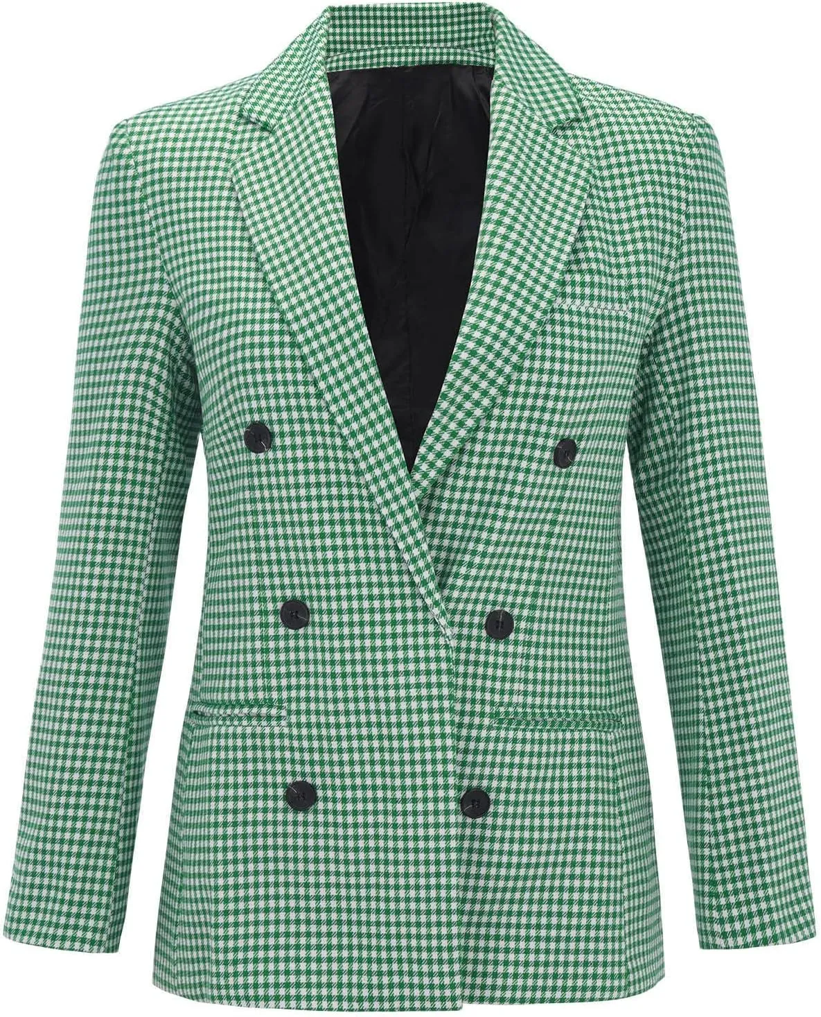 Womens Double Breasted Trenchcoat Plaid Coat Relaxed Blazer Long Sleeve Peak Button Pea Coats Jacket Work Formal Blazer