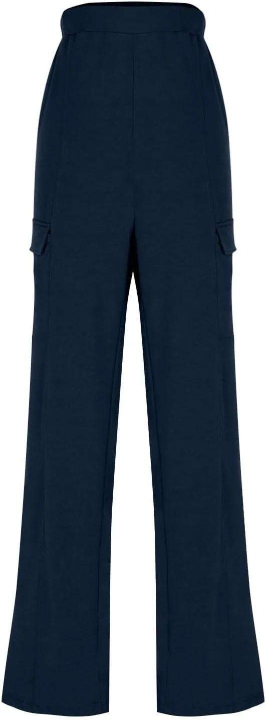 Womens Elastic Waist Cargo Pants Fashion Loose Workout Wide Leg Sweatpant Stretchy Fabric Street Style Casual Trouser