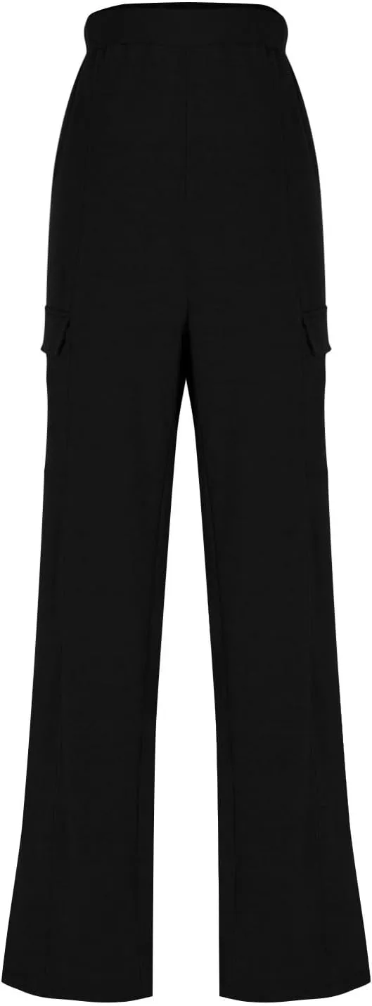Womens Elastic Waist Cargo Pants Fashion Loose Workout Wide Leg Sweatpant Stretchy Fabric Street Style Casual Trouser