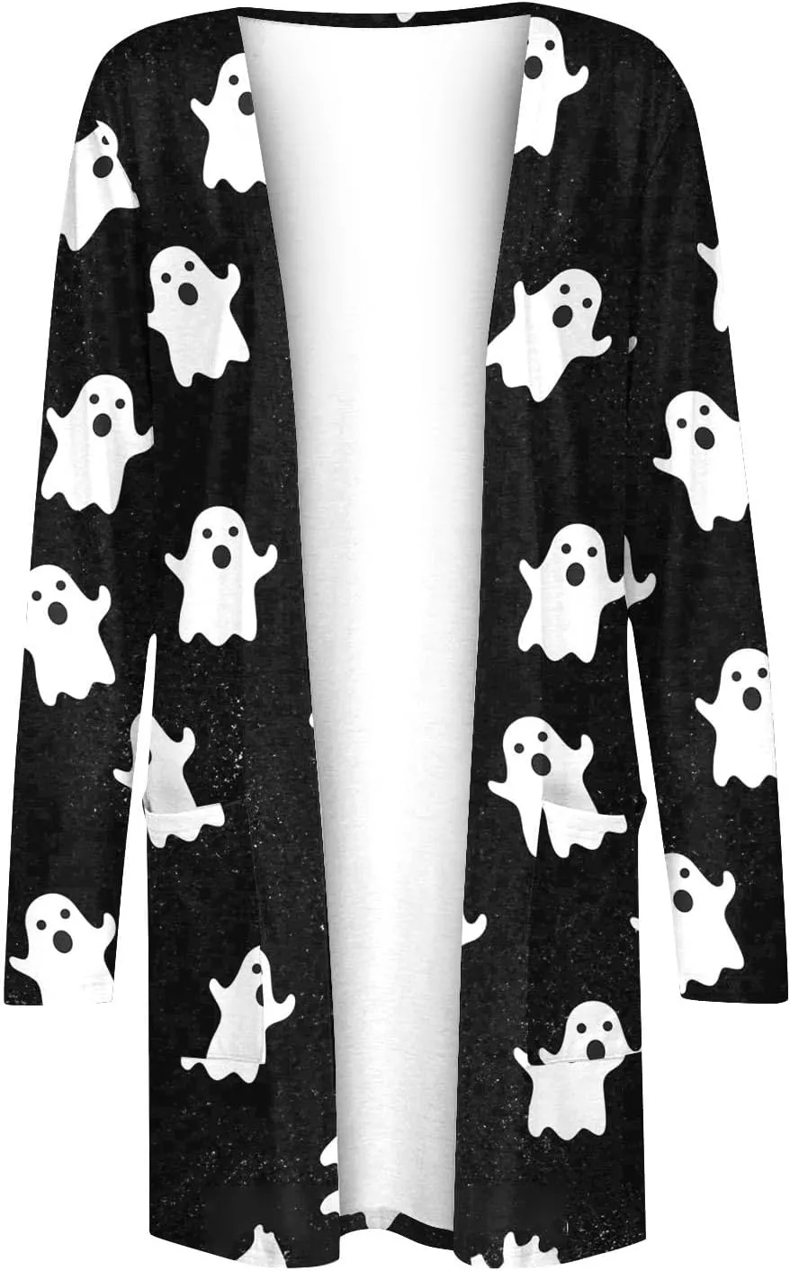 Womens Fashion Halloween Long Sleeve Cardigan Fall Open Front Cardigan Pumpkin Print Medium Length Coat